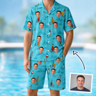 Man wearing Men's Barbed Banter Custom Face Shirt & Shorts Set — custom faces printed all-over