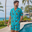Real-life photo of someone wearing Men's Barbed Banter Custom Face Shirt & Shorts Set — custom faces printed all-over