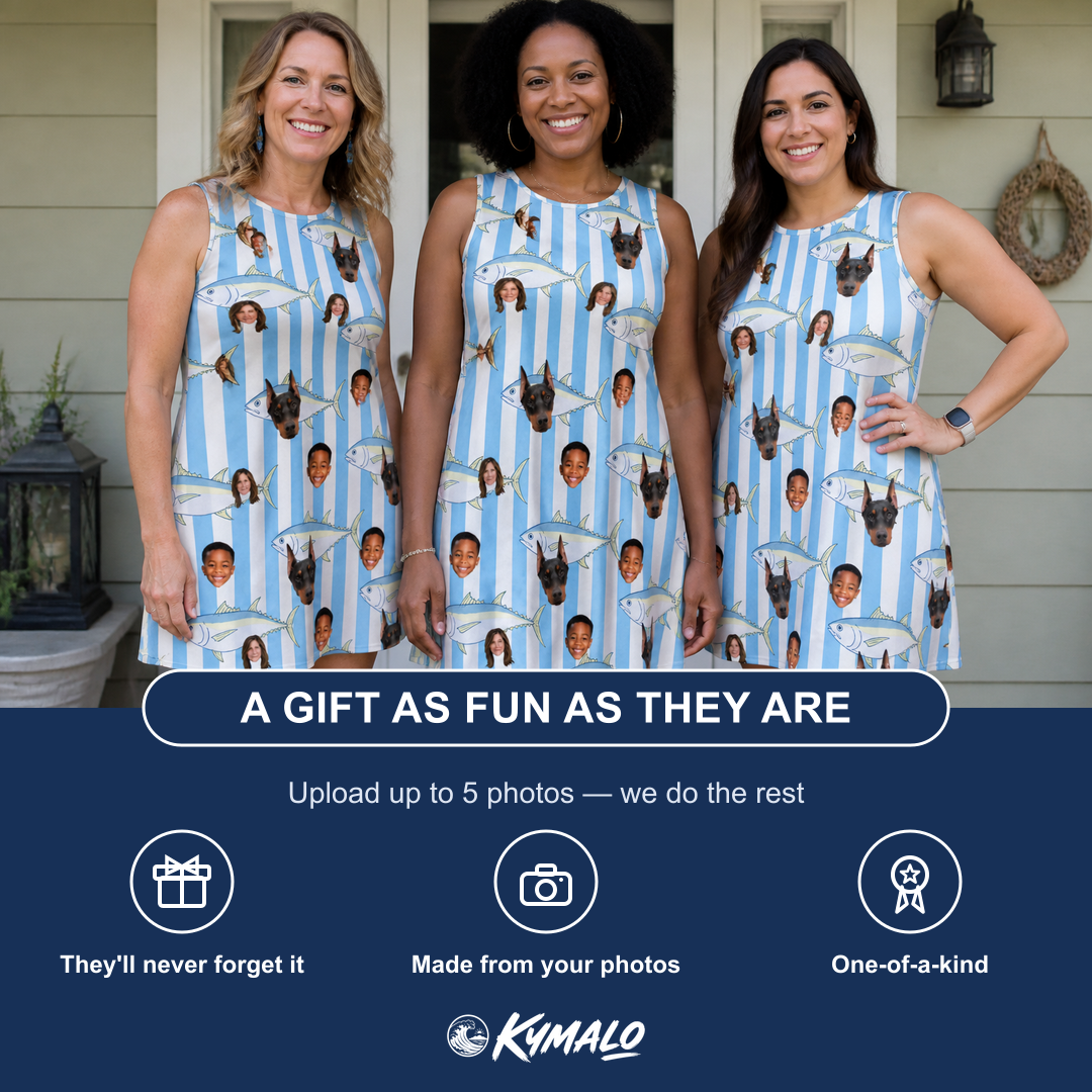 Friends in matching Women's Tuna Tactics Custom Face Tank Dress — a group gift photo