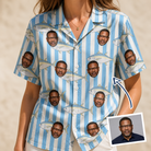 Woman wearing Women's Tuna Tactics Custom Face Hawaiian Shirt — custom faces printed all-over