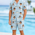 Model wearing Men's Tuna Tactics Custom Face Shirt & Shorts Set printed with kids' faces