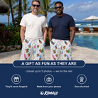 Friends in matching Men's Backspin Bonanza Custom Face Beach Shorts — a group gift photo