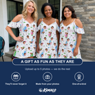 Friends in matching Women's Backspin Bonanza Custom Face Off-Shoulder Dress — a group gift photo