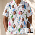 Man wearing Men's Backspin Bonanza Custom Face Hawaiian Shirt — custom faces printed all-over