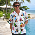 Real-life photo of someone wearing Men's Backspin Bonanza Custom Face Hawaiian Shirt — custom faces printed all-over
