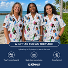 Friends in matching Women's Backspin Bonanza Custom Face Hawaiian Shirt — a group gift photo