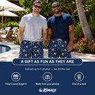 Friends in matching Men's Swing Crossroads Custom Face Beach Shorts — a group gift photo