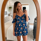 Real-life photo of someone wearing Women's Swing Crossroads Custom Face Off-Shoulder Dress — custom faces printed all-over