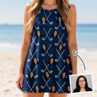 Woman wearing Women's Swing Crossroads Custom Face Tank Dress — custom faces printed all-over