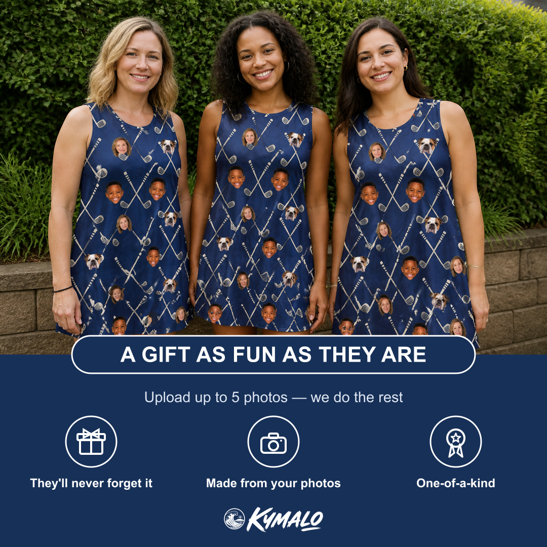 Friends in matching Women's Swing Crossroads Custom Face Tank Dress — a group gift photo