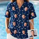 Woman wearing Women's Swing Crossroads Custom Face Hawaiian Shirt — custom faces printed all-over