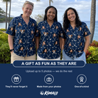 Friends in matching Women's Swing Crossroads Custom Face Hawaiian Shirt — a group gift photo