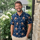 Real-life photo of someone wearing Men's Swing Crossroads Custom Face Polo Shirt — custom faces printed all-over