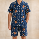 Model wearing Men's Swing Crossroads Custom Face Shirt & Shorts Set printed with kids' faces