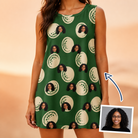 Woman wearing Women's Birdie Bouncers Custom Face Tank Dress — custom faces printed all-over