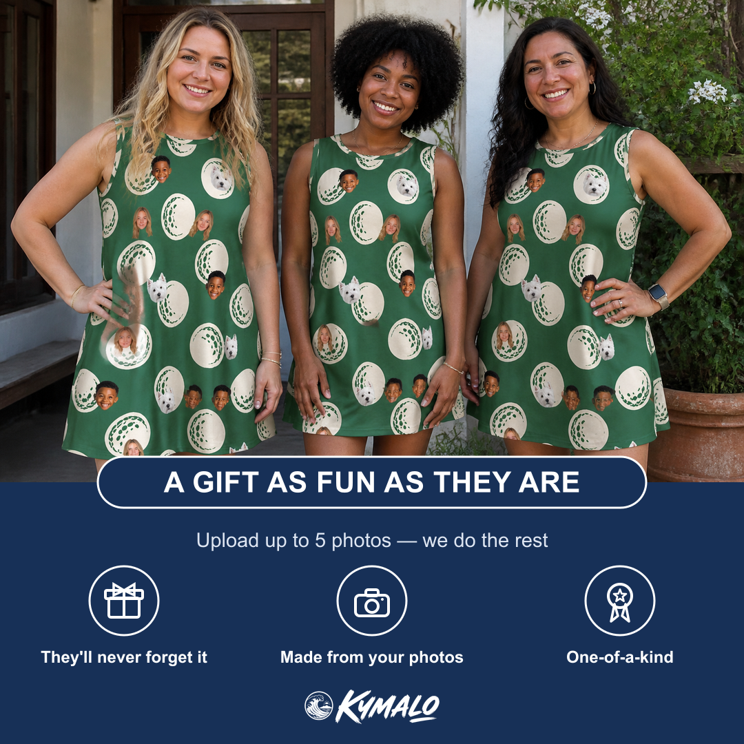 Friends in matching Women's Birdie Bouncers Custom Face Tank Dress — a group gift photo