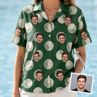 Woman wearing Women's Birdie Bouncers Custom Face Hawaiian Shirt — custom faces printed all-over