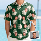 Man wearing Men's Birdie Bouncers Custom Face Polo Shirt — custom faces printed all-over
