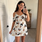 Real-life photo of someone wearing Women's Dimple Dash Custom Face Off-Shoulder Dress — custom faces printed all-over