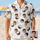 Man wearing Men's Dimple Dash Custom Face Hawaiian Shirt — custom faces printed all-over