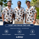 Friends in matching Men's Dimple Dash Custom Face Hawaiian Shirt — a group gift photo