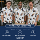 Friends in matching Men's Dimple Dash Custom Face Polo Shirt — a group gift photo
