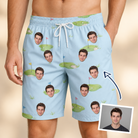 Man wearing Men's Turf Tactics Custom Face Beach Shorts — custom faces printed all-over
