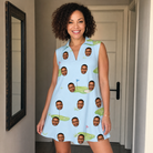 Real-life photo of someone wearing Women's Turf Tactics Custom Face V-Neck Dress — custom faces printed all-over