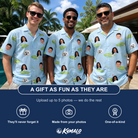 Friends in matching Men's Turf Tactics Custom Face Hawaiian Shirt — a group gift photo