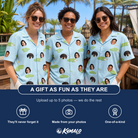 Friends in matching Women's Turf Tactics Custom Face Hawaiian Shirt — a group gift photo