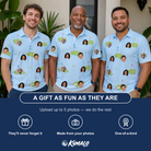 Friends in matching Men's Turf Tactics Custom Face Polo Shirt — a group gift photo