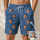 Man wearing Men's Needle Nineteen Custom Face Beach Shorts — custom faces printed all-over