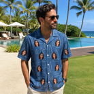 Real-life photo of someone wearing Men's Needle Nineteen Custom Face Hawaiian Shirt — custom faces printed all-over