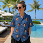 Real-life photo of someone wearing Women's Needle Nineteen Custom Face Hawaiian Shirt — custom faces printed all-over