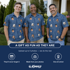 Friends in matching Men's Needle Nineteen Custom Face Polo Shirt — a group gift photo