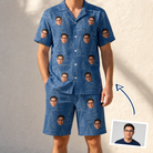 Man wearing Men's Needle Nineteen Custom Face Shirt & Shorts Set — custom faces printed all-over