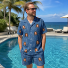 Real-life photo of someone wearing Men's Needle Nineteen Custom Face Shirt & Shorts Set — custom faces printed all-over
