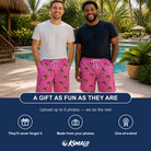 Friends in matching Men's Loft Legends Custom Face Beach Shorts — a group gift photo
