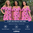 Friends in matching Women's Loft Legends Custom Face Off-Shoulder Dress — a group gift photo