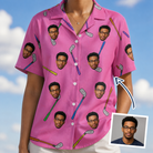 Woman wearing Women's Loft Legends Custom Face Hawaiian Shirt — custom faces printed all-over