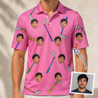 Man wearing Men's Loft Legends Custom Face Polo Shirt — custom faces printed all-over