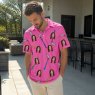Real-life photo of someone wearing Men's Loft Legends Custom Face Polo Shirt — custom faces printed all-over
