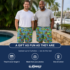 Friends in matching Men's Mulligan Meadows Custom Face Beach Shorts — a group gift photo