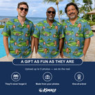 Friends in matching Men's Mulligan Meadows Custom Face Hawaiian Shirt — a group gift photo