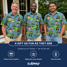 Friends in matching Men's Mulligan Meadows Custom Face Polo Shirt — a group gift photo