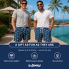 Friends in matching Men's Peg Pursuit Custom Face Beach Shorts — a group gift photo