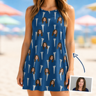 Woman wearing Women's Peg Pursuit Custom Face Tank Dress — custom faces printed all-over