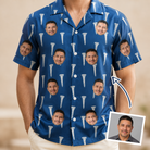 Man wearing Men's Peg Pursuit Custom Face Hawaiian Shirt — custom faces printed all-over