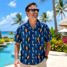 Real-life photo of someone wearing Men's Peg Pursuit Custom Face Hawaiian Shirt — custom faces printed all-over