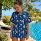 Real-life photo of someone wearing Women's Peg Pursuit Custom Face Hawaiian Shirt — custom faces printed all-over